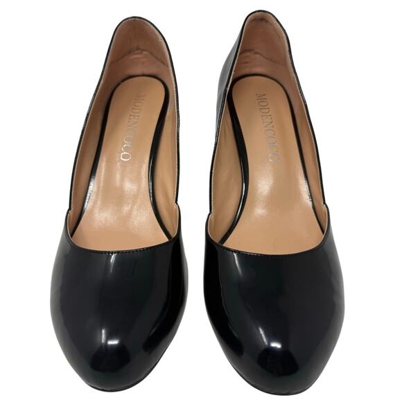 Black Patent Leather Block Heel Pumps Women’s 9.5 Round Toe Slip On - Picture 6 of 9